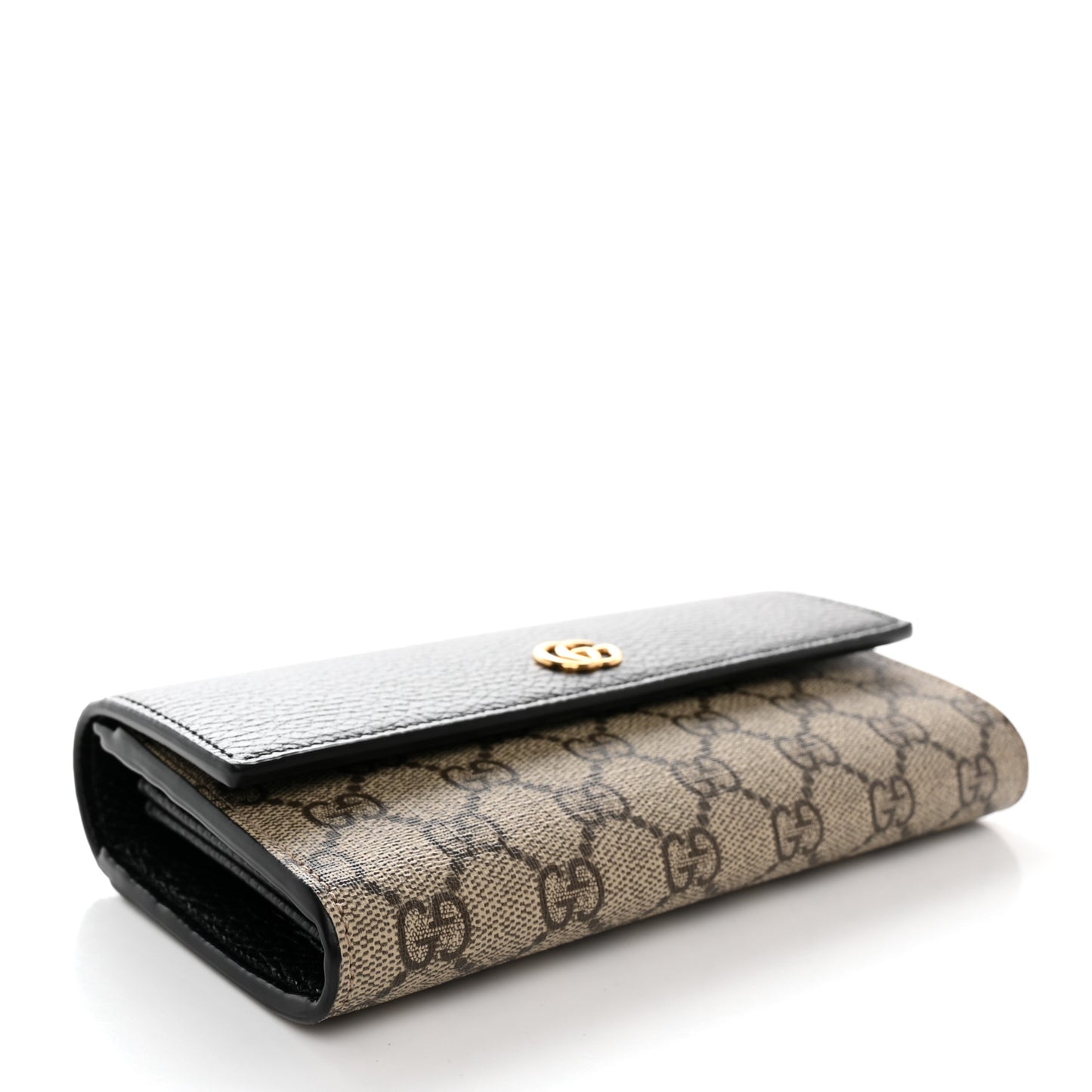 Dollar Calfskin GG Supreme Monogram GG Marmont Continental Wallet Black Beige Ebony
