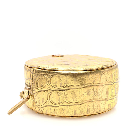 Chanel Metallic Calfskin Crocodile Embossed Cocodile Round Clutch with Chain Gold 4 of 10