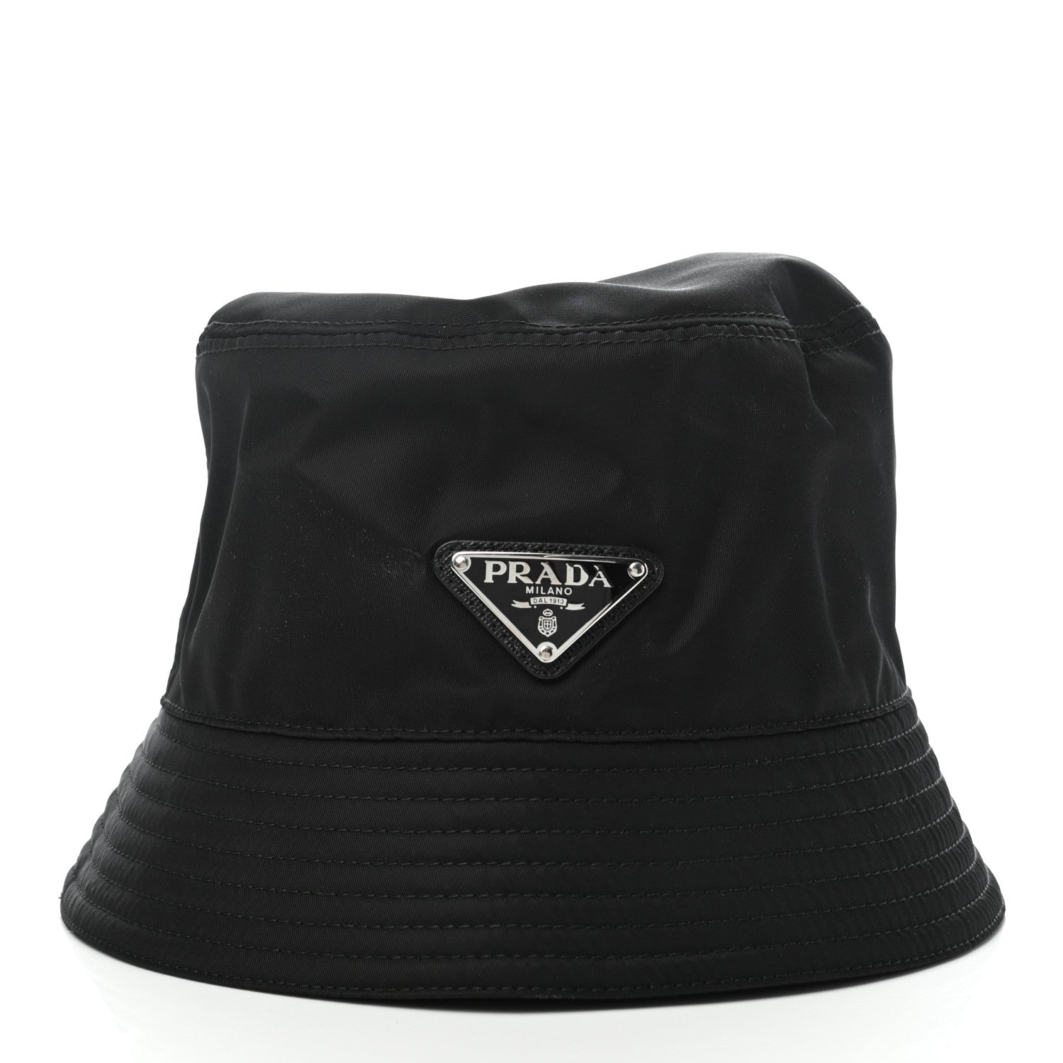 Prada Re-Nylon Metal Triangle Logo Womens Bucket Hat M Black 1 of 5