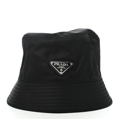 Prada Re-Nylon Metal Triangle Logo Womens Bucket Hat M Black 1 of 5