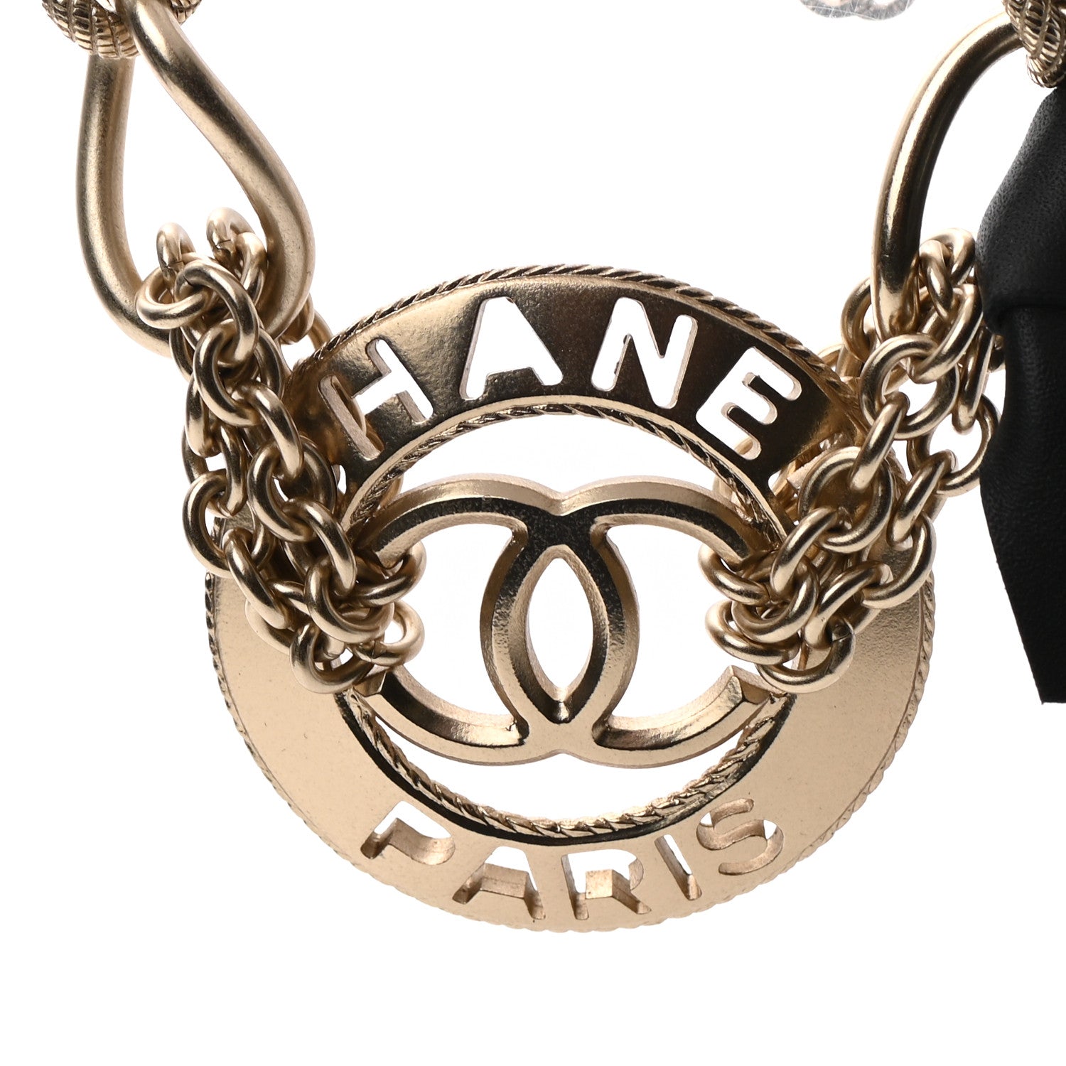Chanel Metal Pearl Chain CC Paris Pendant Necklace Gold 4 of 5