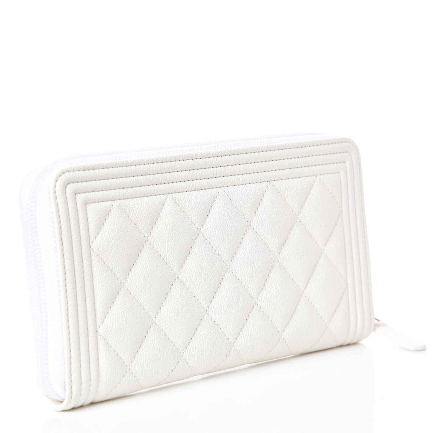 Caviar Large Zip Around Boy Wallet White