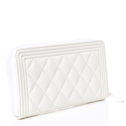 Chanel Caviar Large Zip Around Boy Wallet White 3 of 8