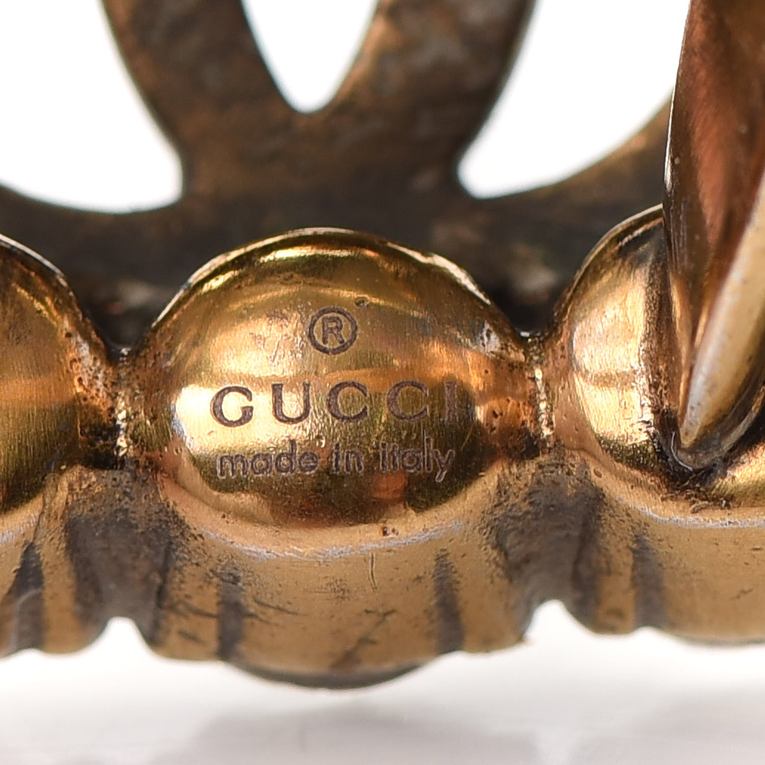 Gucci Metal Crystal Double G Ring M Aged Gold 4 of 5