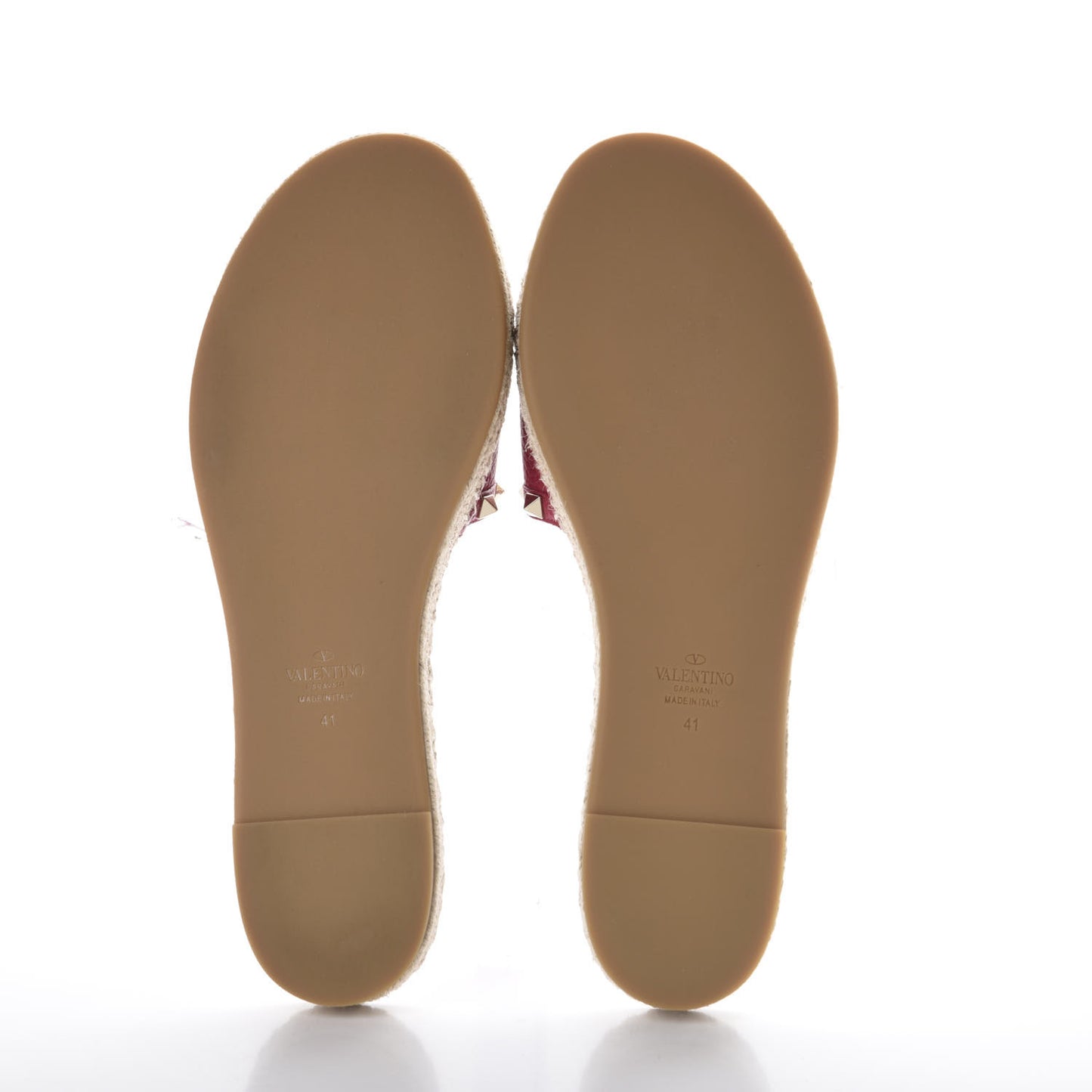 Grained Calfskin Rockstud Espadrille Flat Slide Sandals 41 Red
