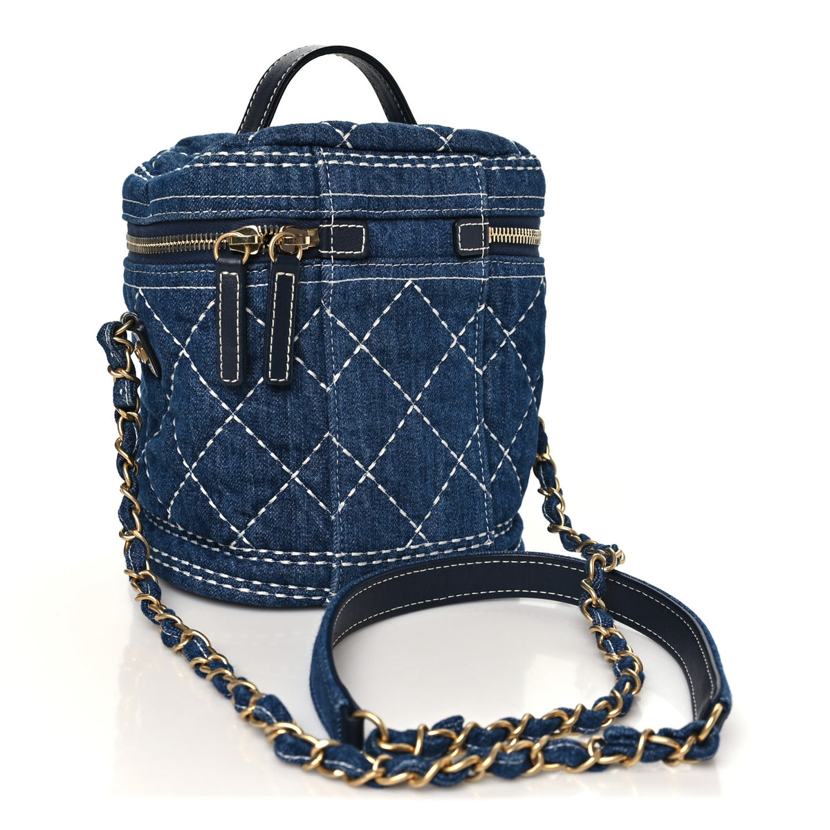 Denim Quilted Denim Trip Vanity Cosmetic Case Blue