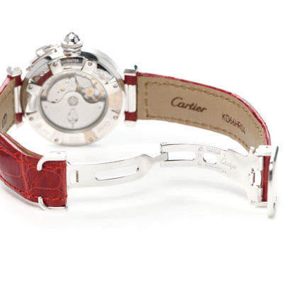 Cartier 18K White Gold Diamond Alligator 32mm Pasha C Automatic Watch Red 5 of 6