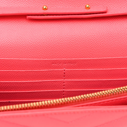 Saint Laurent Grain De Poudre Matelasse Chevron Monogram Chain Wallet Rose Clair 7 of 14