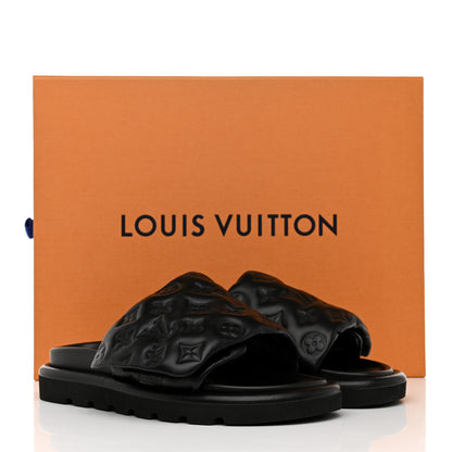 Louis Vuitton Lambskin Embossed Monogram Pool Pillow Flat Comfort Mule 38 Black 9 of 9