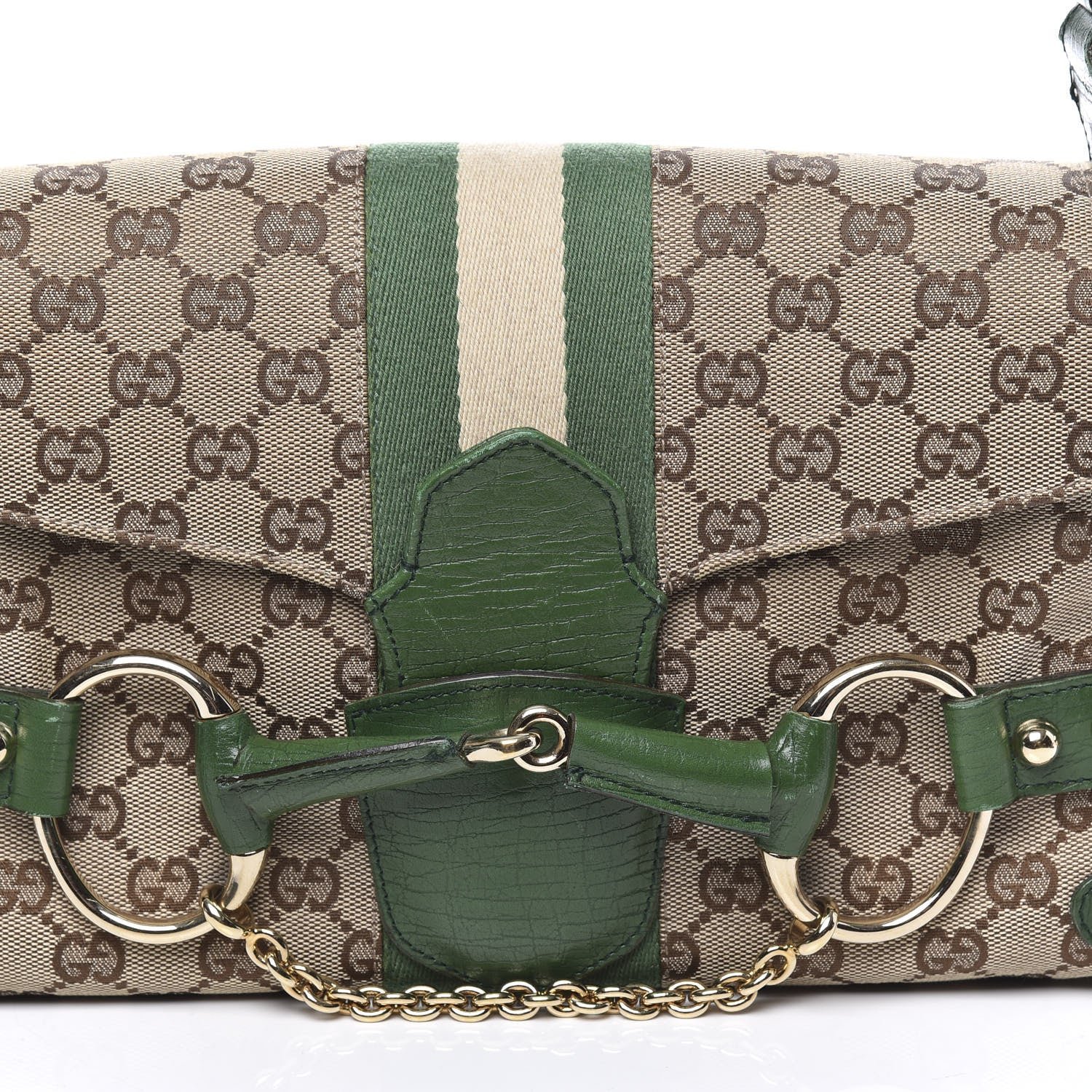 Gucci Monogram Horsebit Web Flap Bag Green 12 of 13