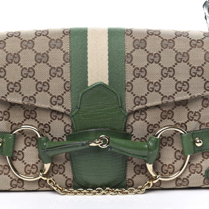 Gucci Monogram Horsebit Web Flap Bag Green 12 of 13