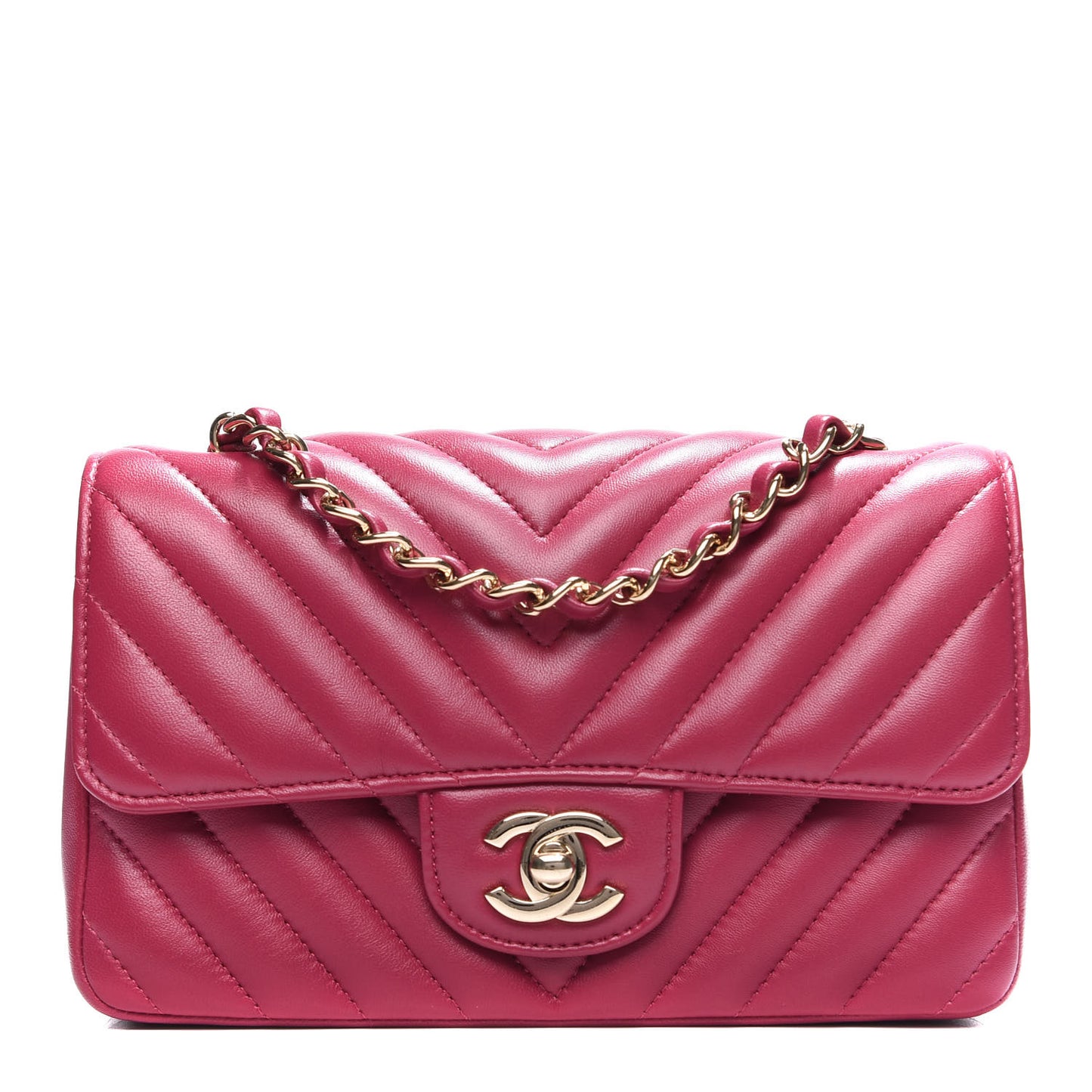 Lambskin Chevron Quilted Mini Rectangular Flap Dark Pink