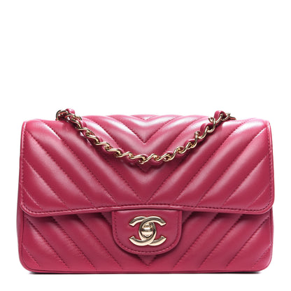 Chanel Lambskin Chevron Quilted Mini Rectangular Flap Dark Pink 1 of 11