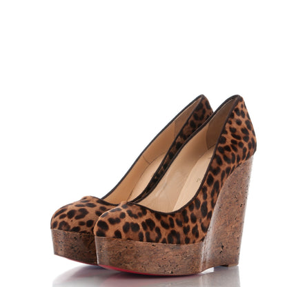 Christian Louboutin Pony Hair Cork Coroclic 140 Wedges 41 Leopard 3 of 7