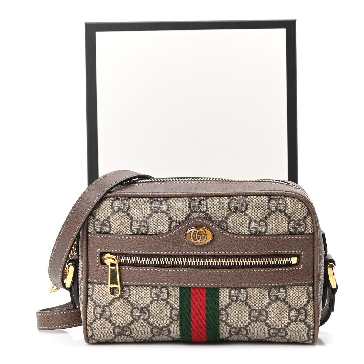 GG Supreme Monogram Web Mini Ophidia Shoulder Bag Brown