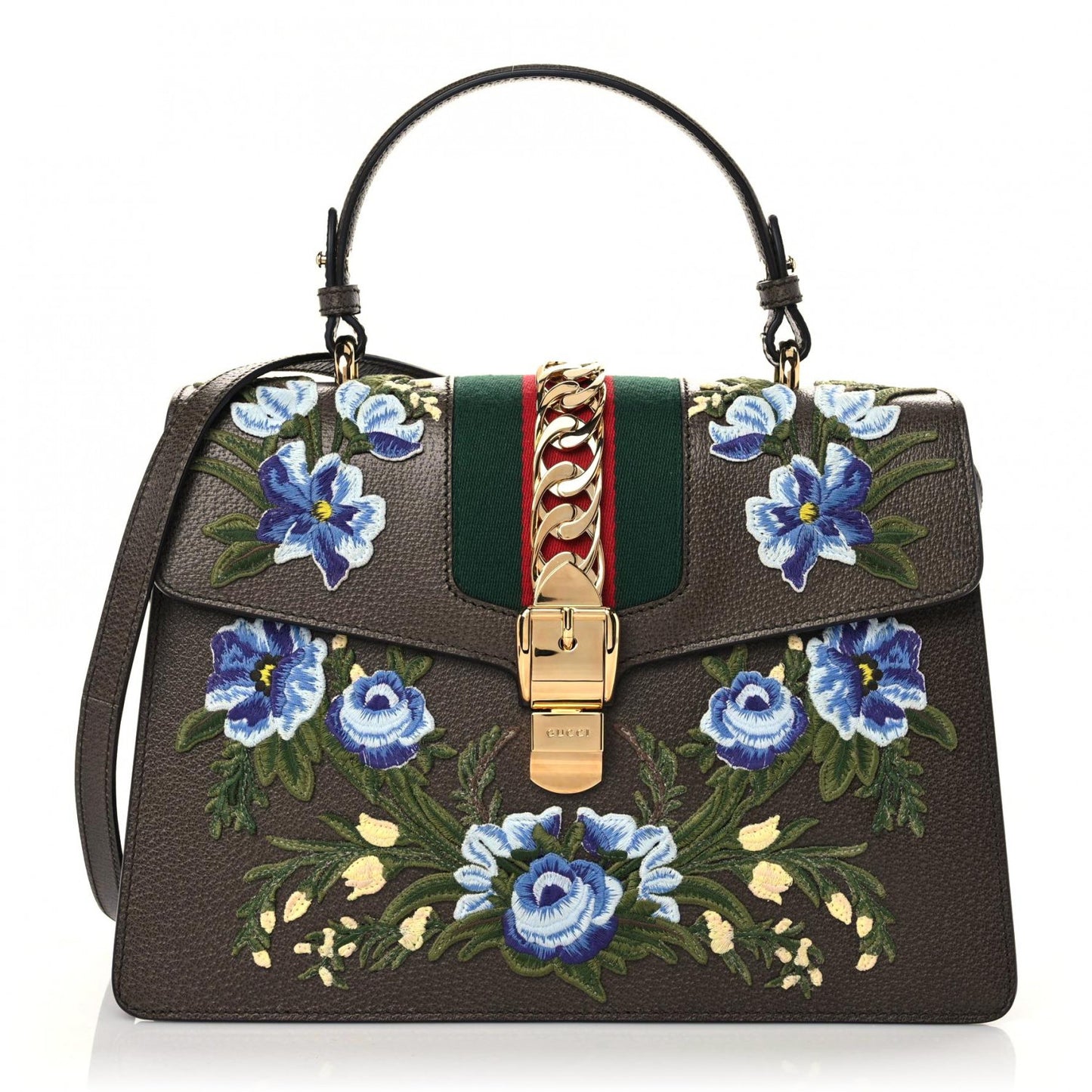 Calfskin Embroidered Medium Sylvie Top Handle Bag New Acero Multicolor