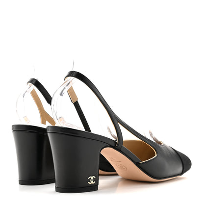 Chanel Lambskin Grosgrain Cap Toe CC Slingback Pumps 39 Black 5 of 10
