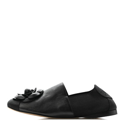 Chanel Calfskin Grosgrain Camellia Mocassin Loafers 39 Black 1 of 8