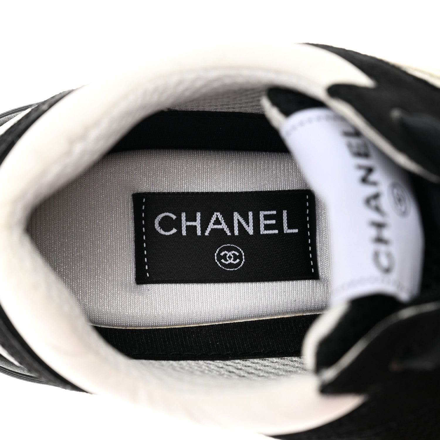 Chanel Mesh Suede Grained Calfskin Womens CC Sneakers 39 Black White 7 of 8