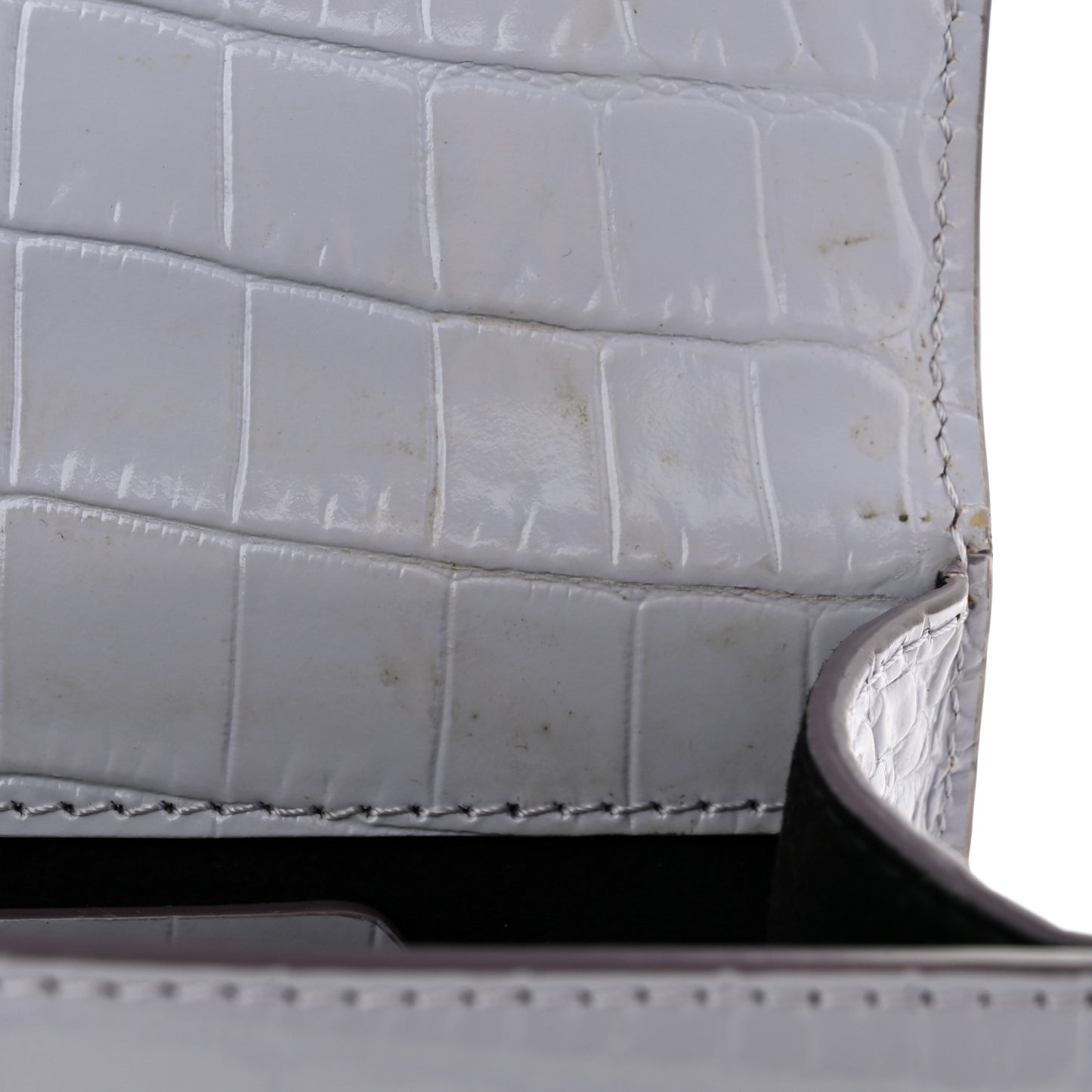 Shiny Crocodile Embossed Jeweled Satchel Lavender