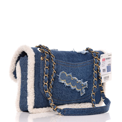 Chanel Denim Shearling Hieroglyph Flap Blue 3 of 10