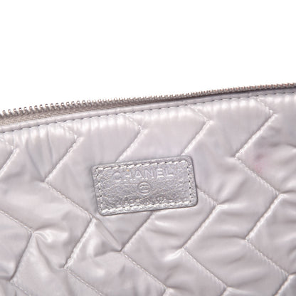 Chanel Metallic Crackled Goatskin Studded Chevron Quilted CC Large Zip Clutch Silver 6 of 8
