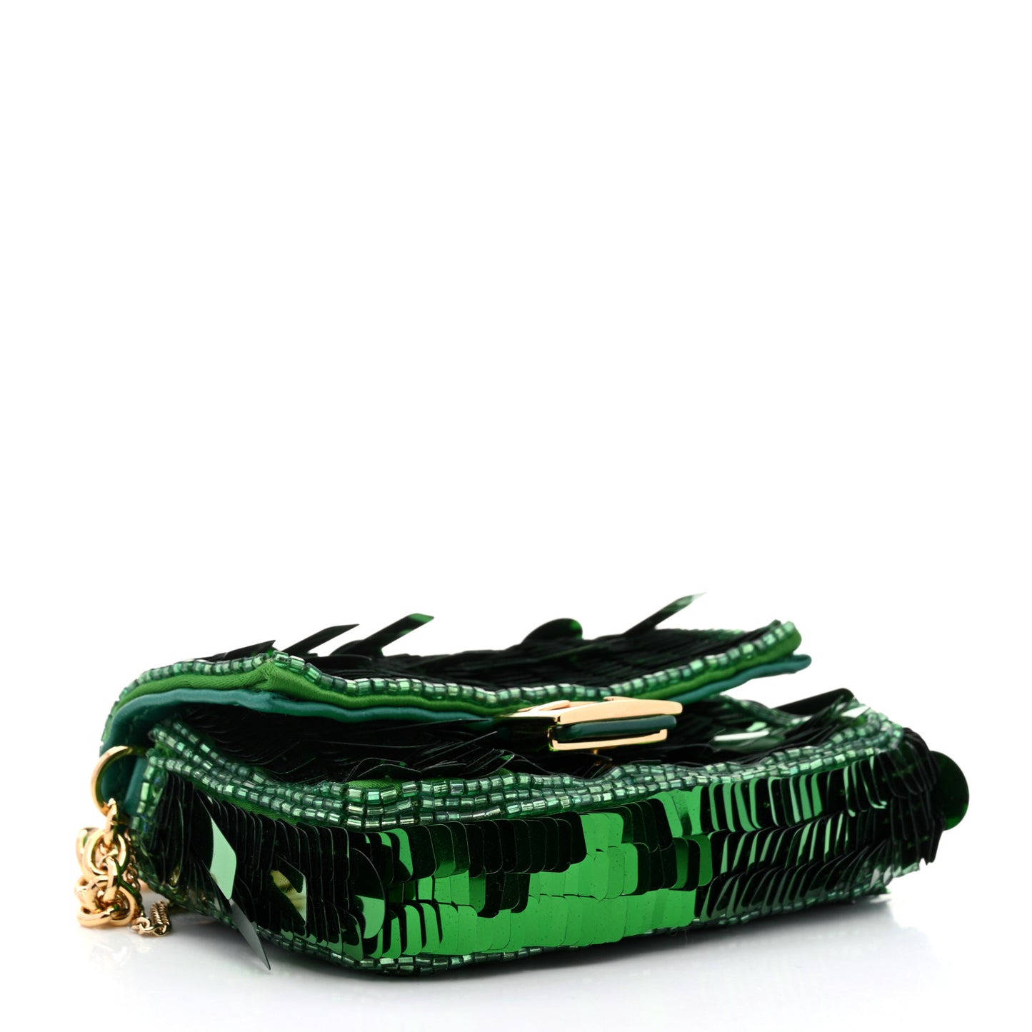 Sequin Paillettes Shiny Nappa Sex and the City Nano Baguette Belt Charm Green