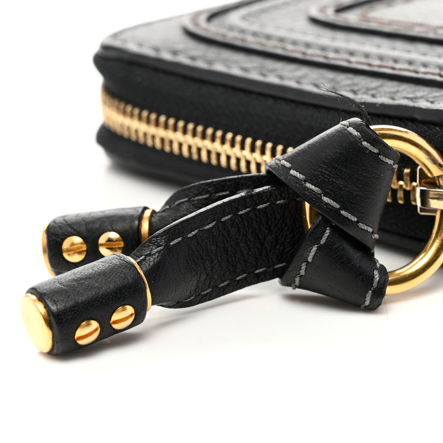Grained Calfskin Marcie Long Zip Around Wallet Black