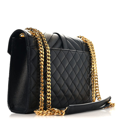 Saint Laurent Grain De Poudre Textured Mixed Matelasse Triquilt Medium Monogram Satchel Black 3 of 9