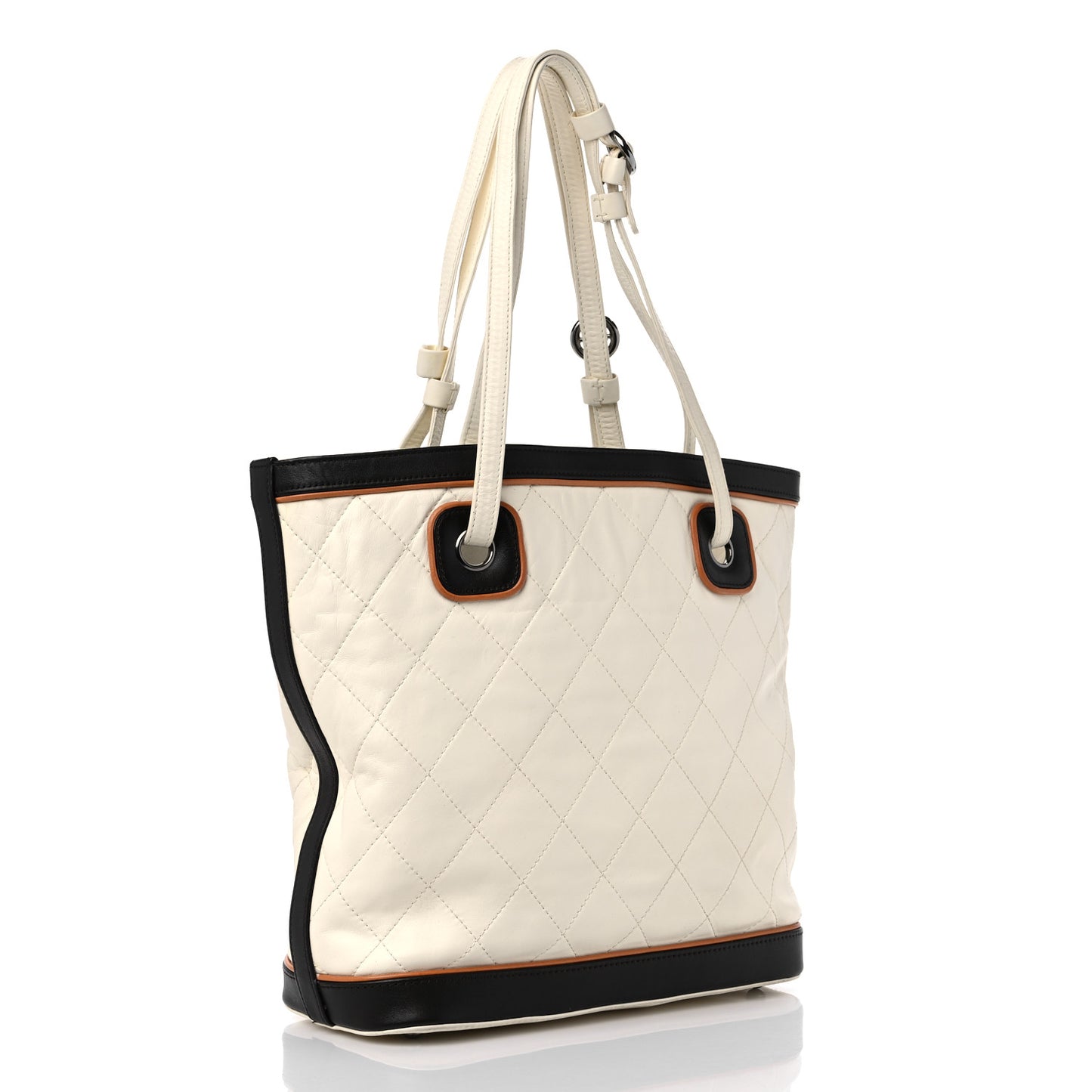 Lambskin Quilted Country Club Tote White Black