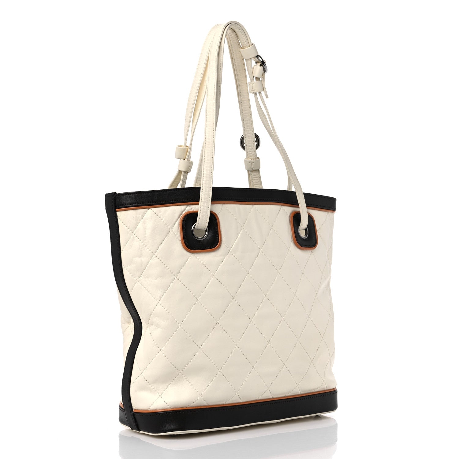 Chanel Lambskin Quilted Country Club Tote White Black 3 of 15