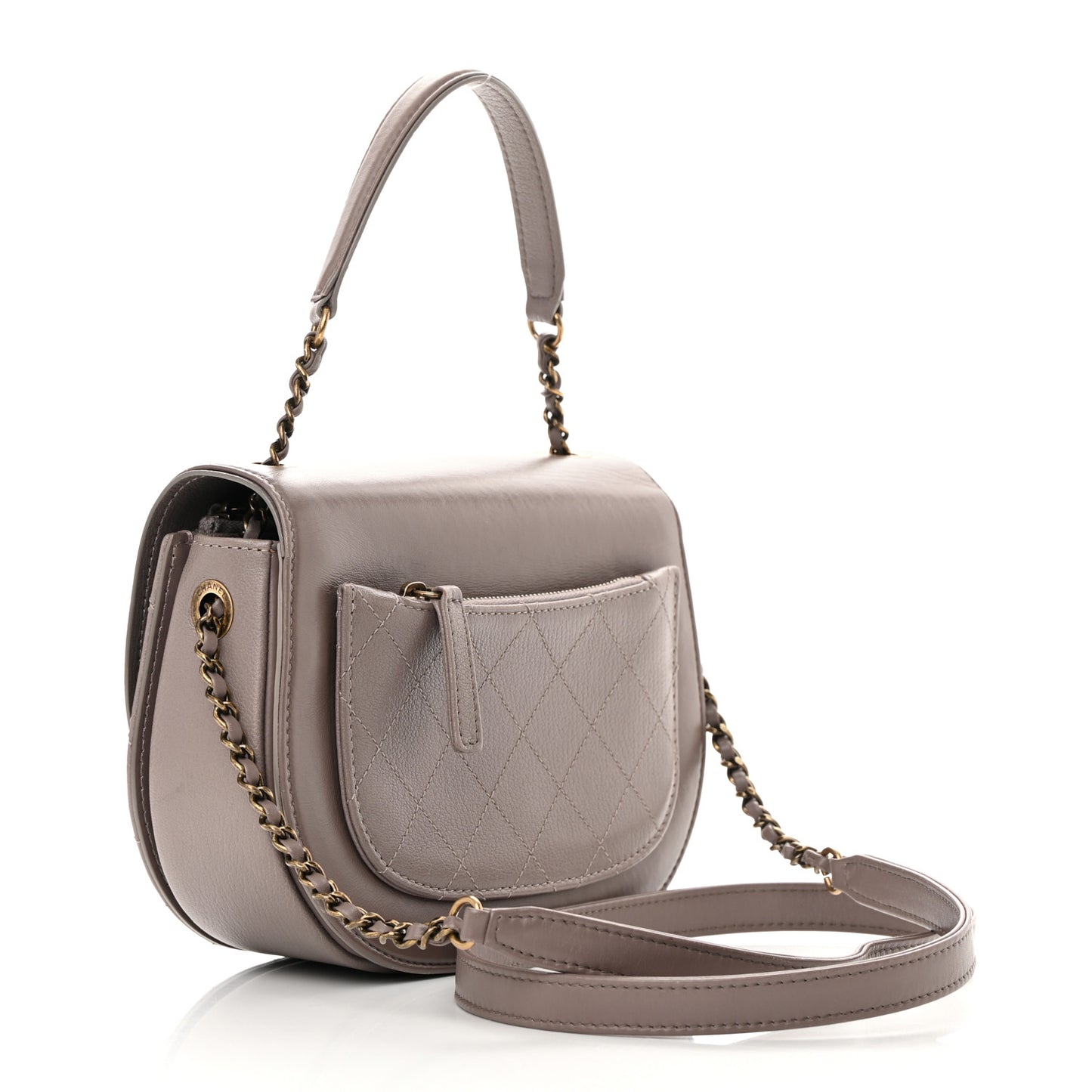 Shiny Calfskin Goatskin Quilted Small Coco Curve Messenger Flap Grey