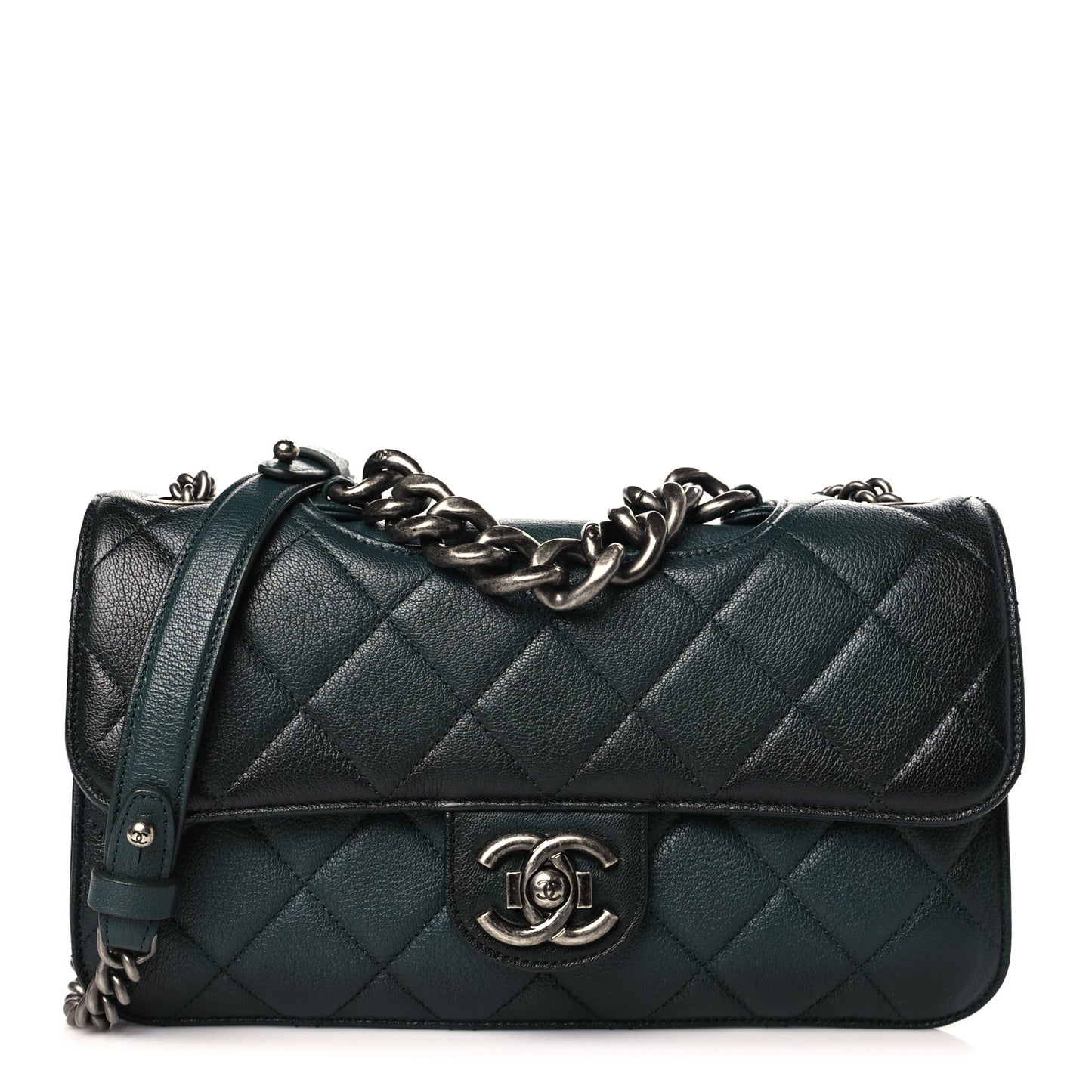Goatskin Quilted Medium Perfect Edge Flap Green