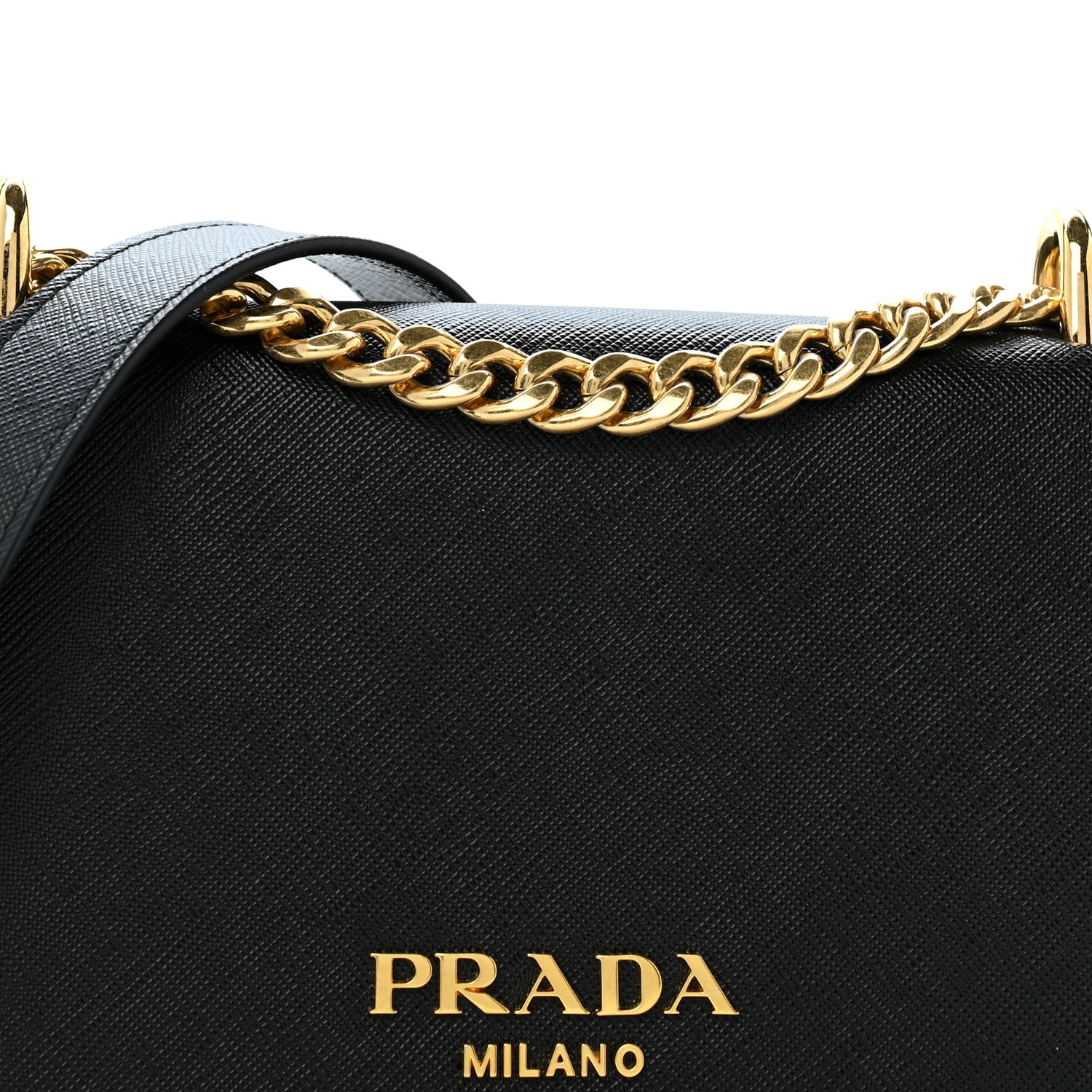 Prada Saffiano Chain Shoulder Bag Black 7 of 11