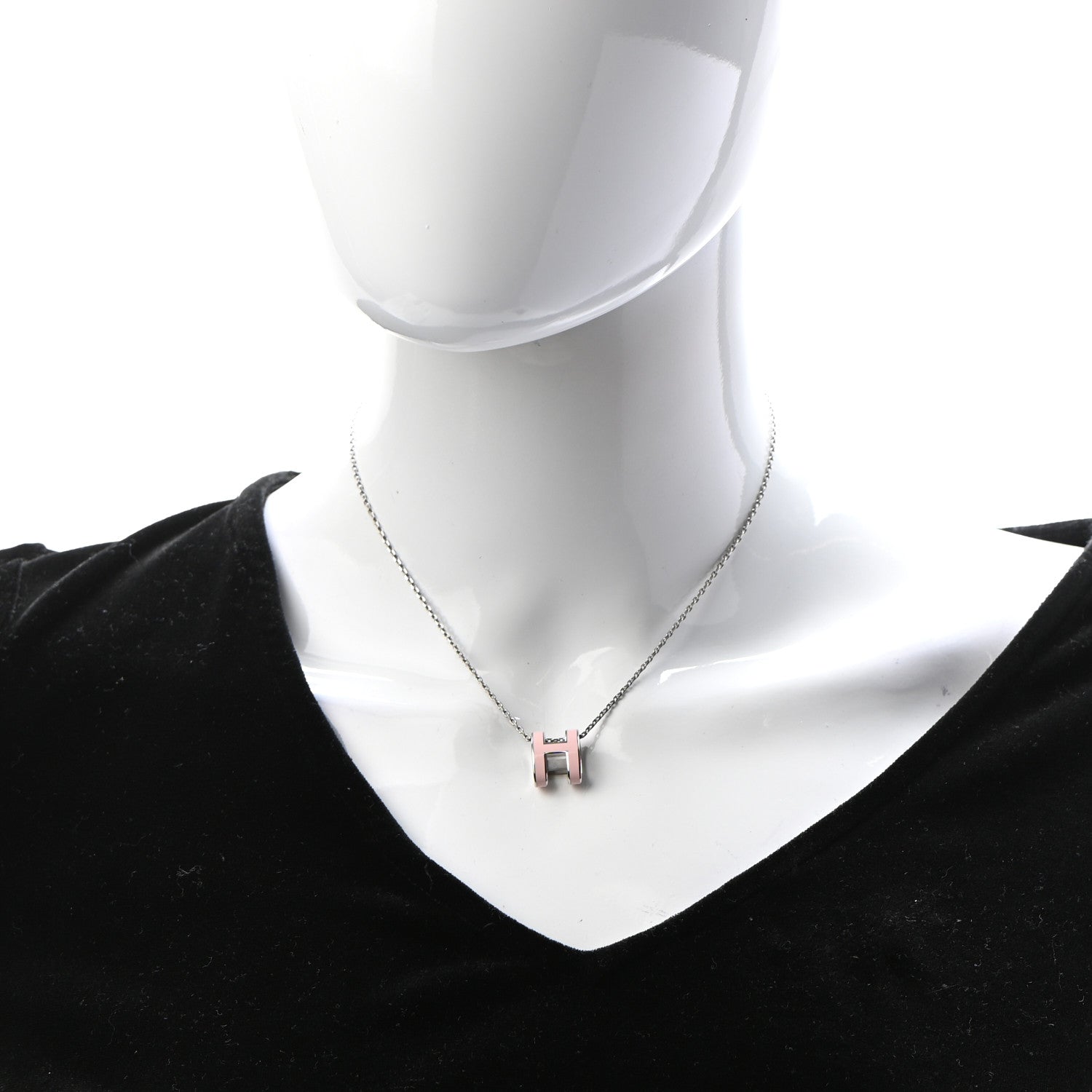Hermes Lacquered Palladium Pop H Pendant Necklace Rose Dragee 2 of 6