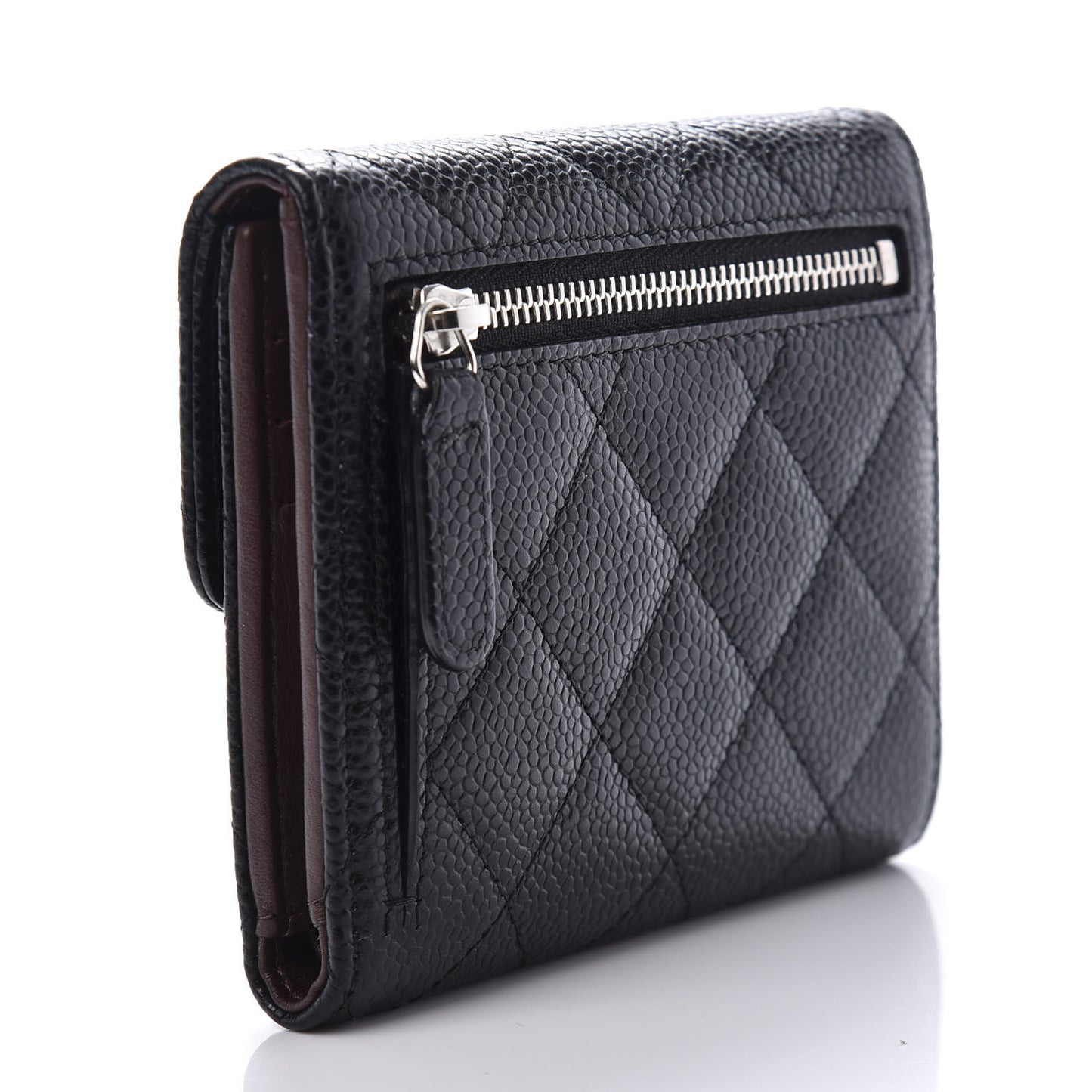 Caviar Quilted Compact Flap Wallet Black