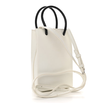 Balenciaga Squared Calfskin Logo Shopping Phone Holder Bag White 3 of 14