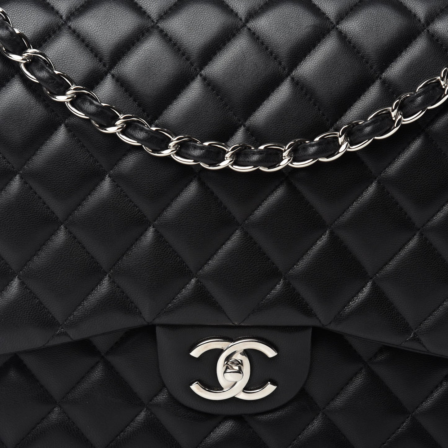 Lambskin Quilted Maxi Double Flap Black