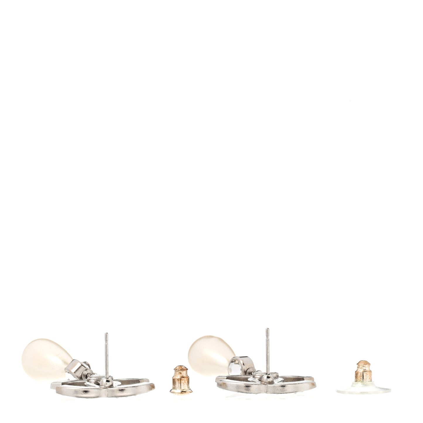 Pearl Crystal CC Drop Earrings Silver Pearly White