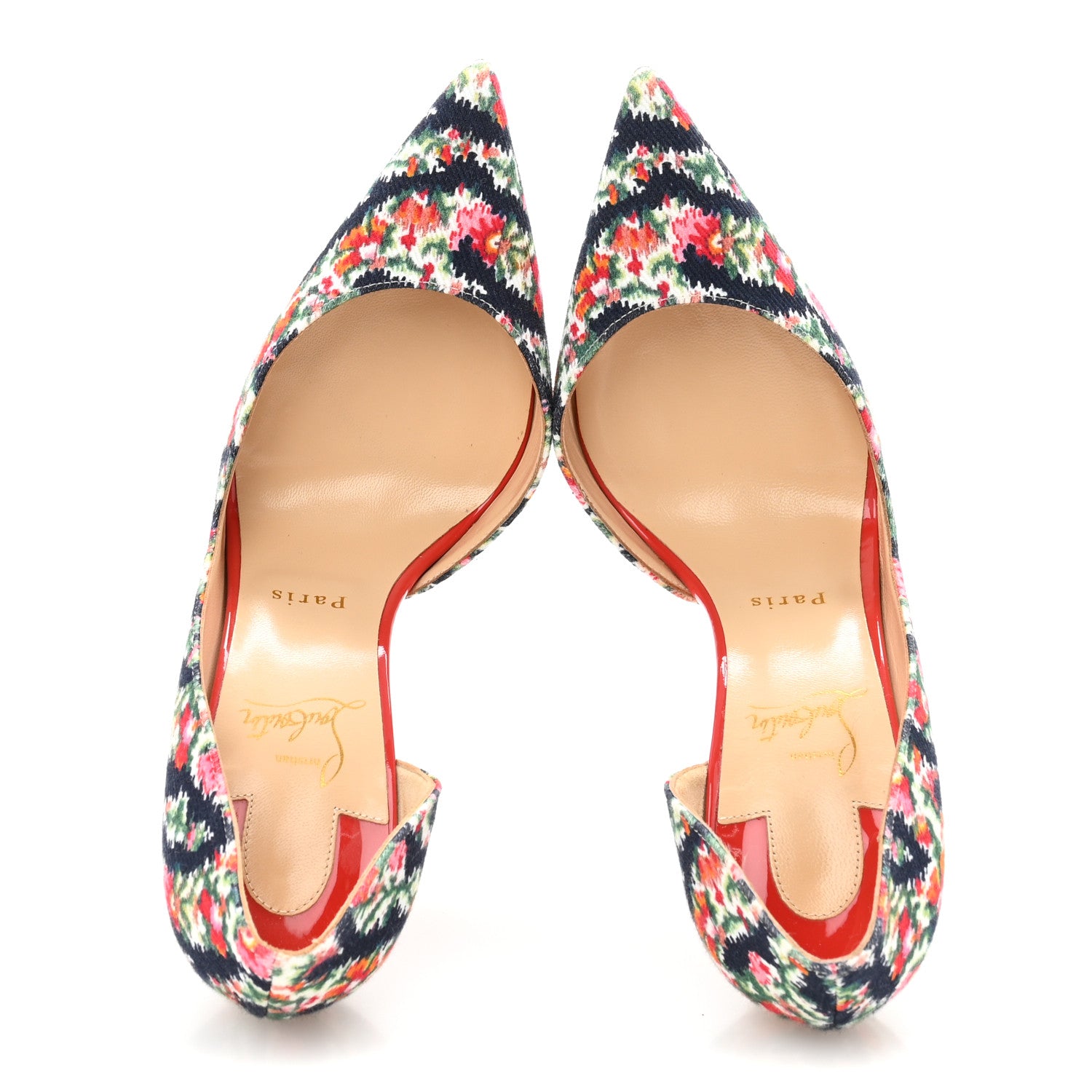 Christian Louboutin Denim Floral Iriza 100 Pumps 39.5 Multi Bisou 2 of 9