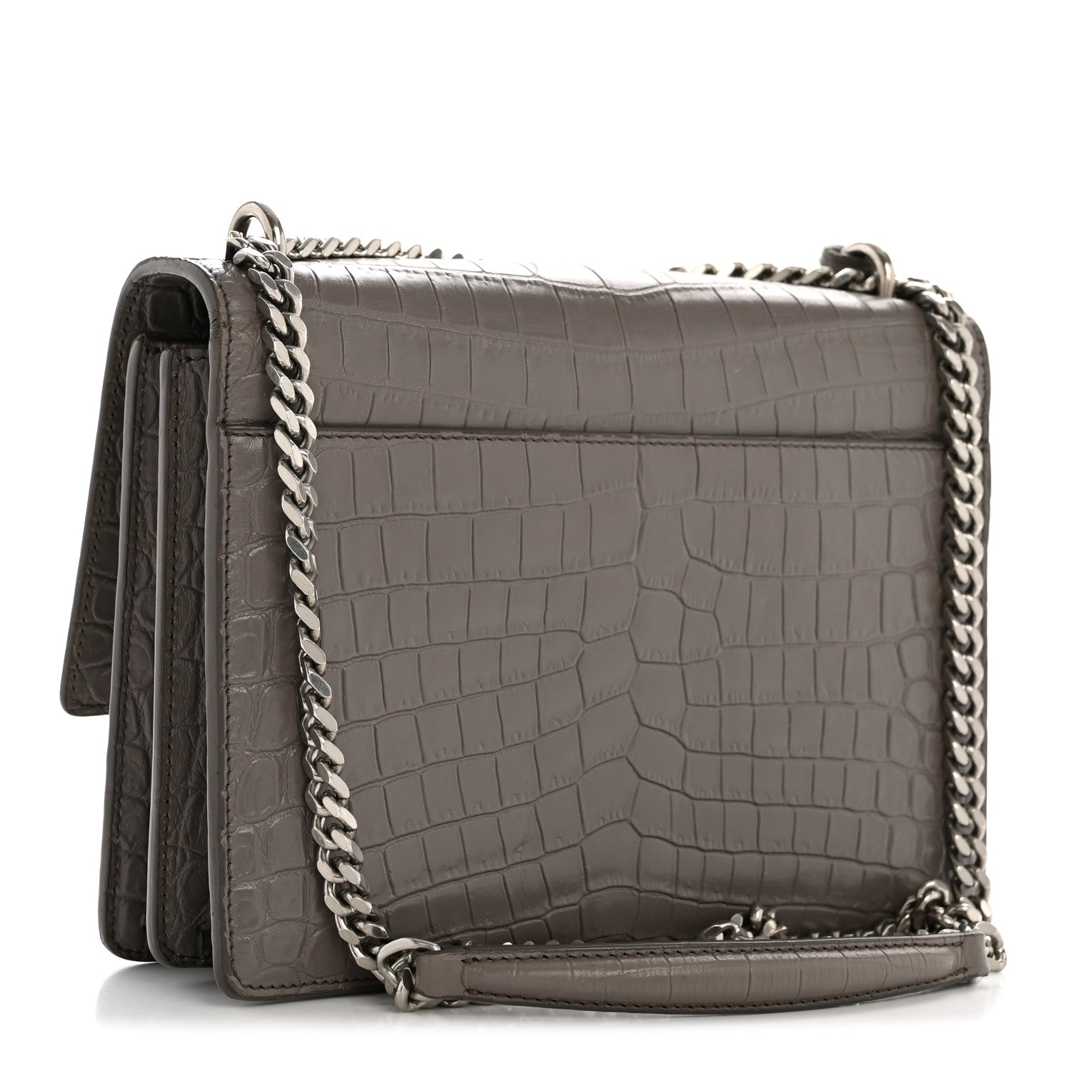 Saint Laurent Calfskin Crocodile Embossed Medium Monogram Sunset Fog 3 of 14