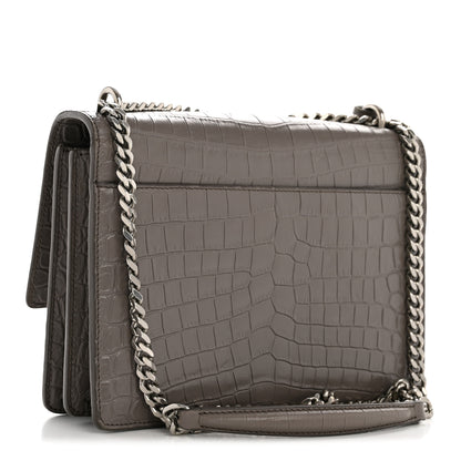 Saint Laurent Calfskin Crocodile Embossed Medium Monogram Sunset Fog 3 of 14