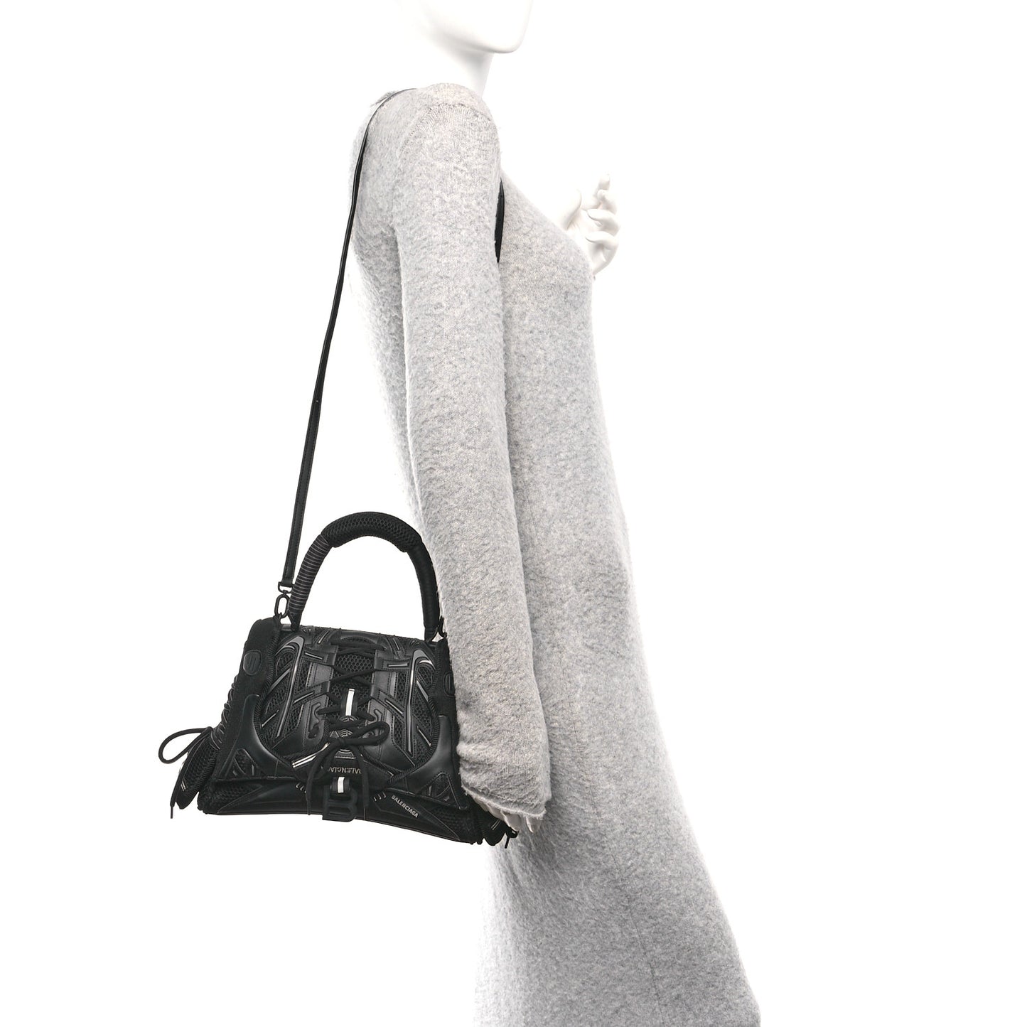 Faux Calfskin Fabric Medium Sneakerhead Top Handle Bag Black
