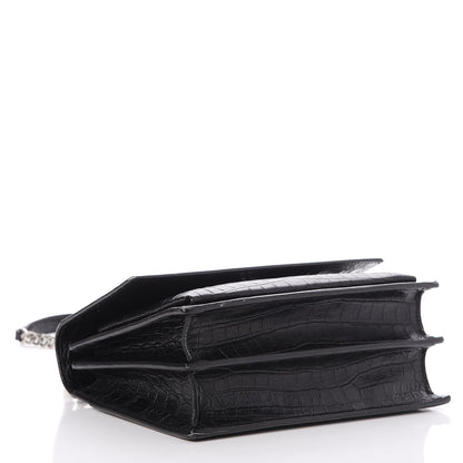 Saint Laurent Calfskin Crocodile Embossed Medium Monogram Sunset Black 4 of 10