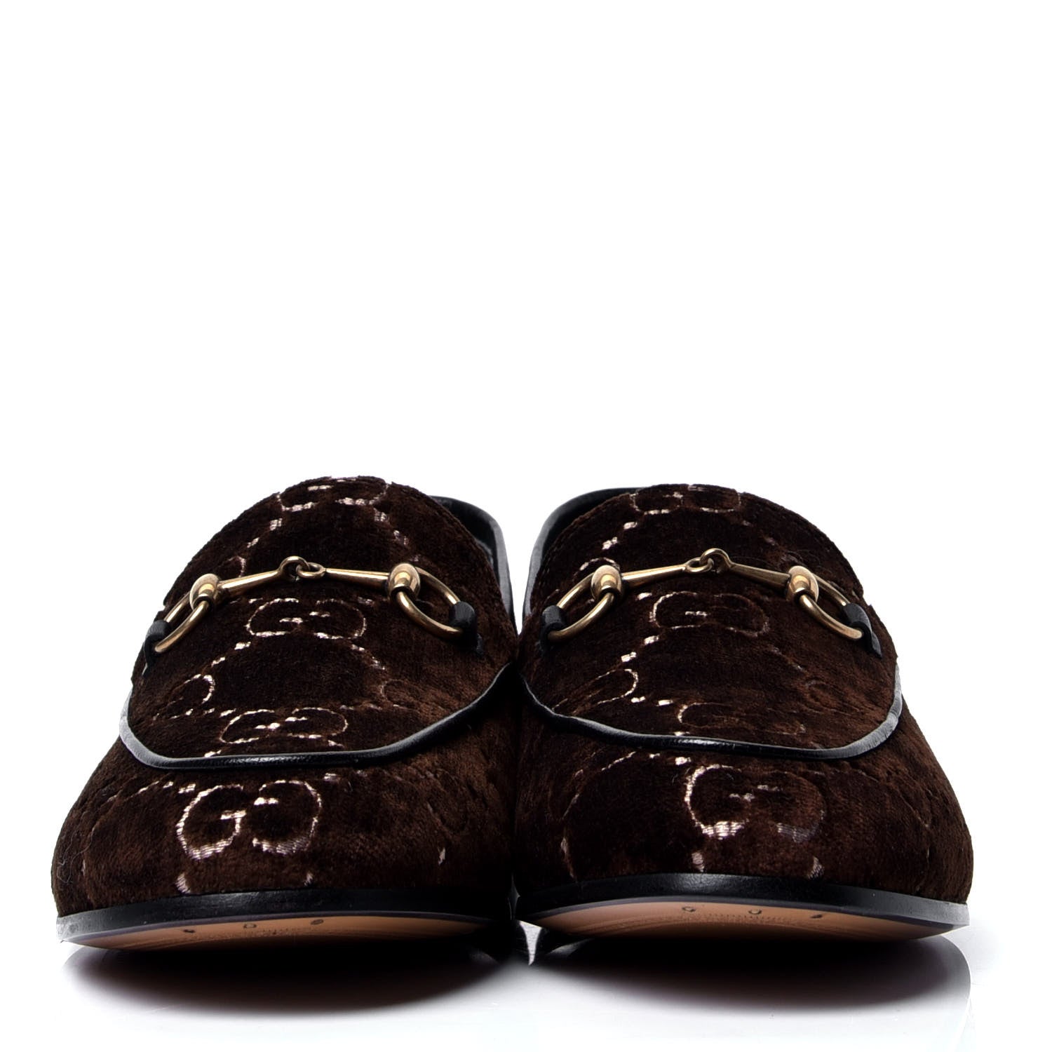 Gucci Velvet GG Monogram Horsebit Womens Jordaan Loafers 39 Brown Black 2 of 6
