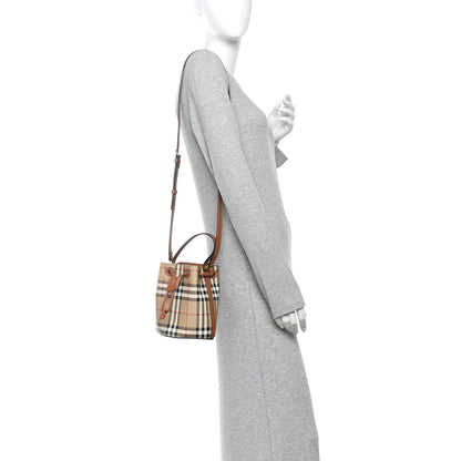 Burberry E-Canvas Vintage Check Mini Drawstring Bucket Bag Briar Brown 2 of 10