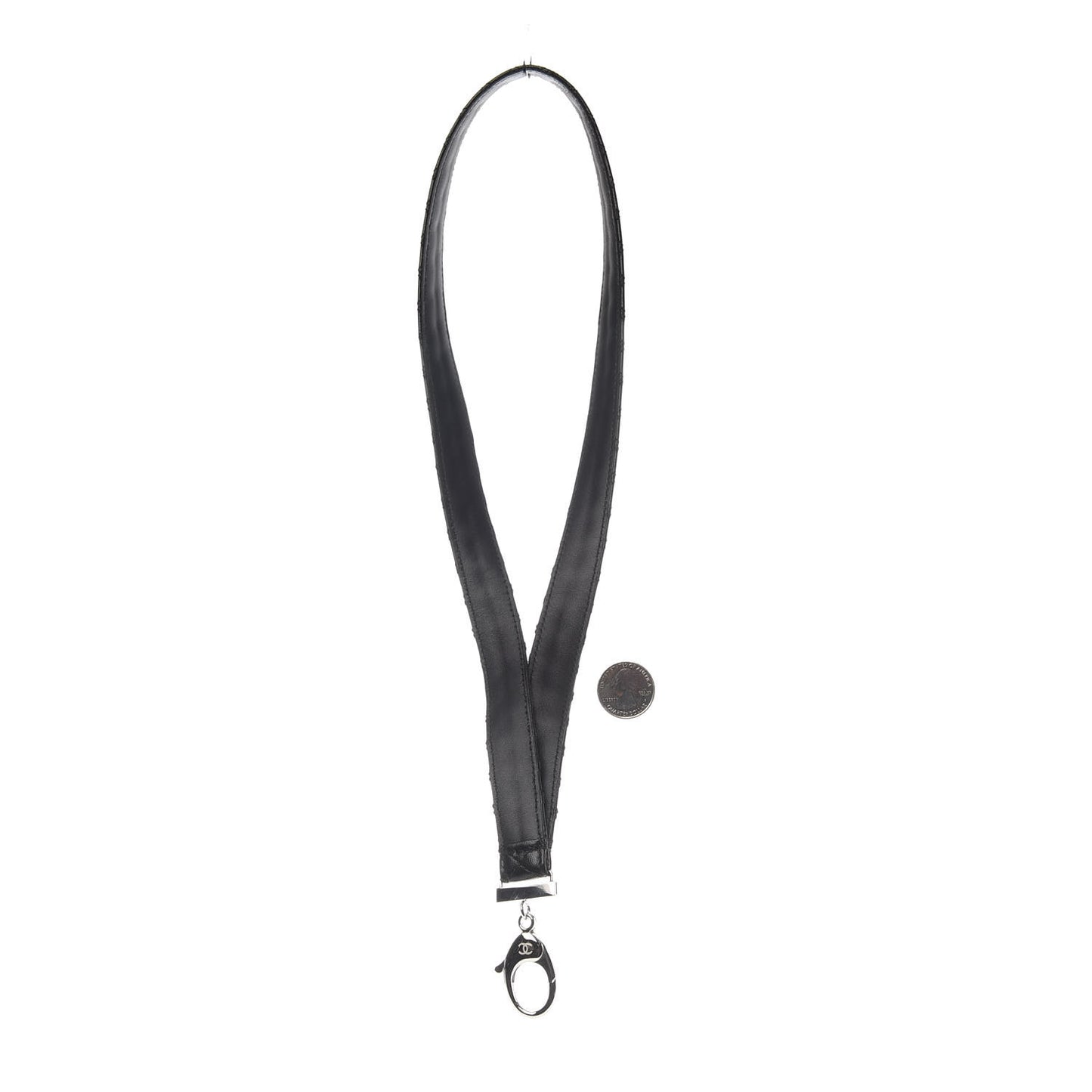 Lambskin Quilted Lanyard Key Holder Necklace Black