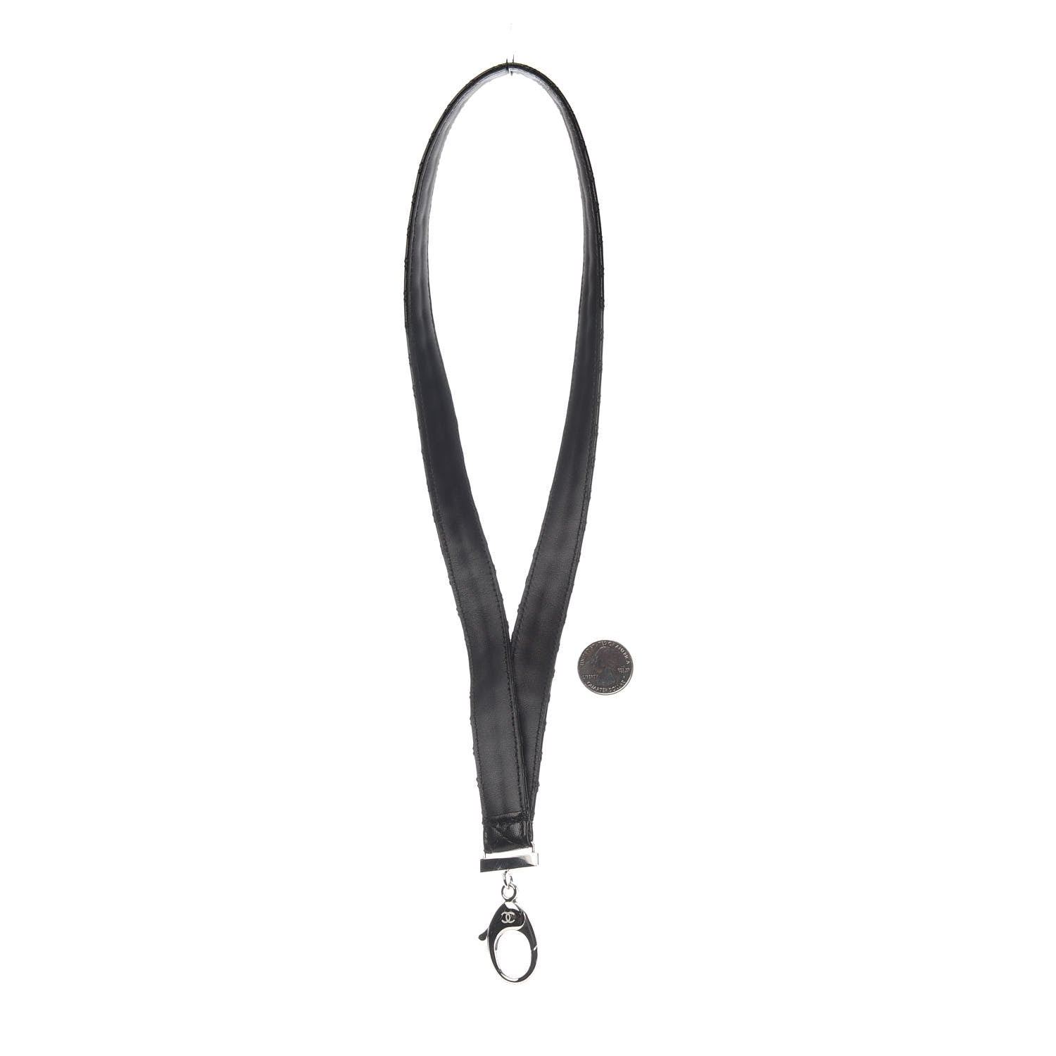 Chanel Lambskin Quilted Lanyard Key Holder Necklace Black 2 of 2