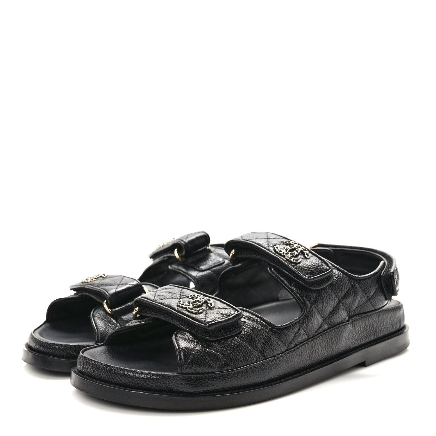 Chanel Grained Calfskin Velcro Dad Sandals 38.5 Black 3 of 8