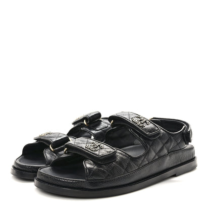 Chanel Grained Calfskin Velcro Dad Sandals 38.5 Black 3 of 8